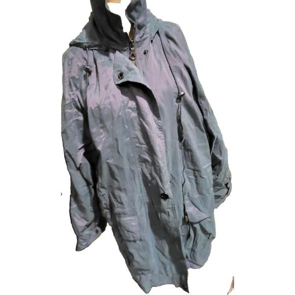London Fog Color Shift Blue Purple Windbreaker Sz M Long Drawstring Hood - Picture 2 of 9